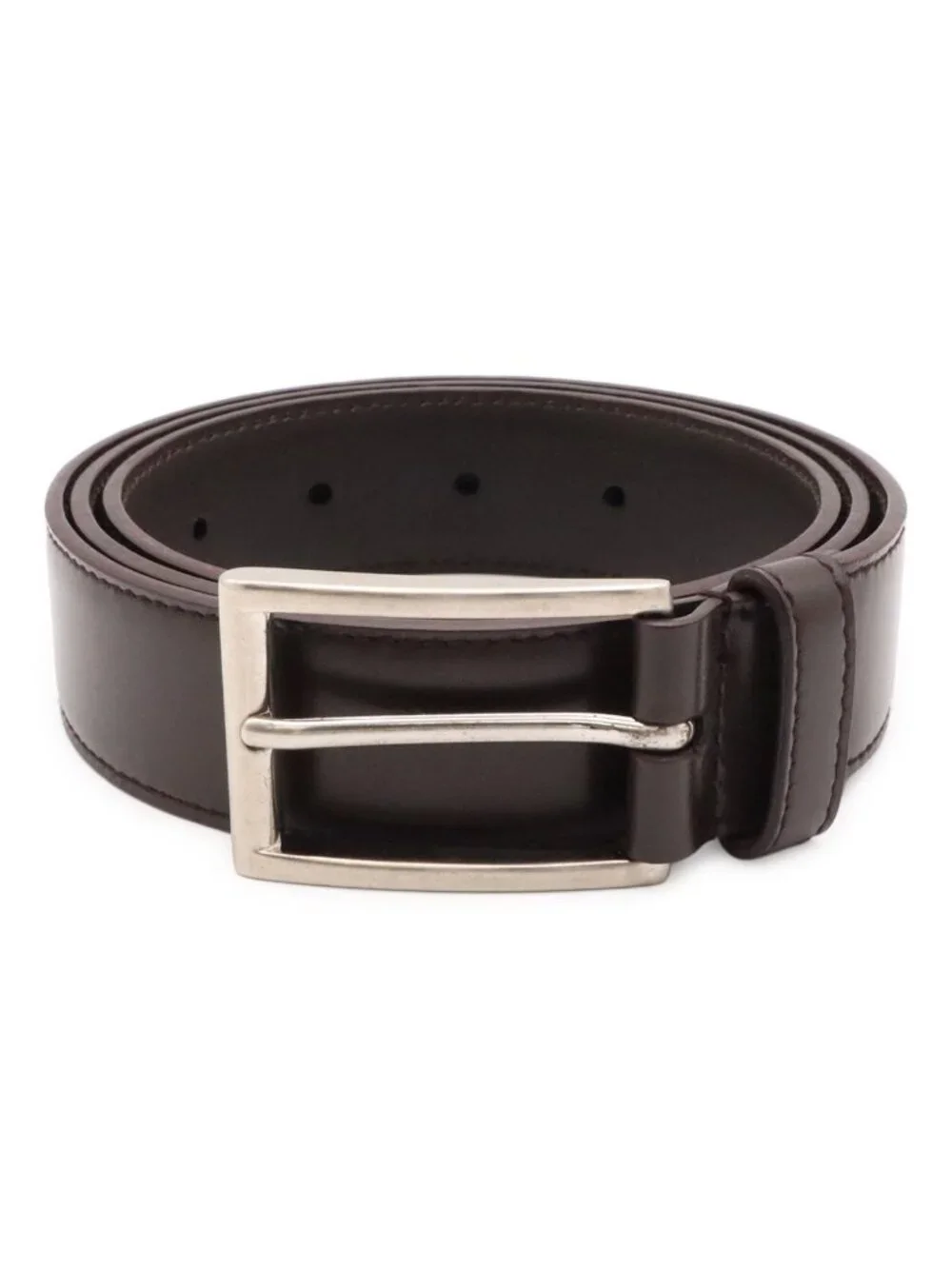 Prada Square Buckle Belt Leather Dark Brown Silver 90